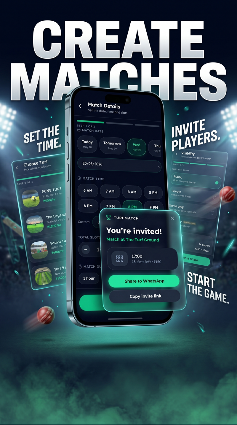 CREATE MATCHES — Set the time, invite players, start the game